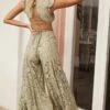 Take Note Laced-Back Frill Shoulder Lace Jumpsuit Beige/Olive