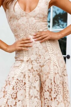 Take Note Laced-Back Frill Shoulder Lace Jumpsuit Nude -Selfie Leslie Shop 26905D01 NUDE 4