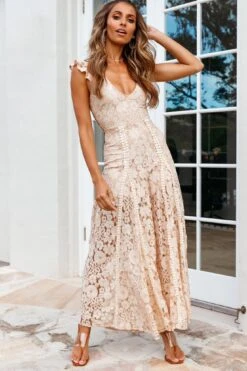 Take Note Laced-Back Frill Shoulder Lace Jumpsuit Nude -Selfie Leslie Shop 26905D01 NUDE 7