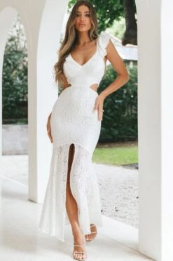 Pearl Ruffle Shoulder Lace Maxi Dress White -Selfie Leslie Shop 26923DC02 20WHITE 2