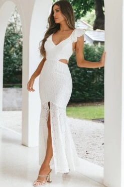 Pearl Ruffle Shoulder Lace Maxi Dress White -Selfie Leslie Shop 26923DC02 20WHITE 5