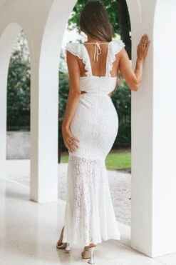 Pearl Ruffle Shoulder Lace Maxi Dress White -Selfie Leslie Shop 26923DC02 20WHITE 8