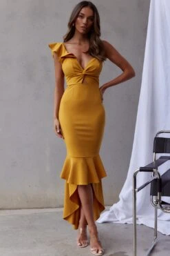 Pearl Ruffle Strap Twist Bust Dress Mustard -Selfie Leslie Shop 26923DR04 20MUSTARD 4