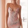 Show Me Love Cowl Neck Mini Dress Sequin Peach/Silver 2 Show Me Love Cowl Neck Mini Dress Sequin Peach/Silver -Selfie Leslie Shop 26937BK15 PEACH SILVER 1