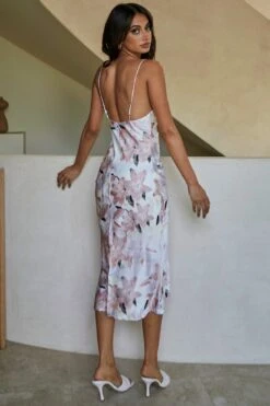 Show Me Love Cowl Neck Midi Dress Lily Print Blush -Selfie Leslie Shop 26937bm30 blush 3