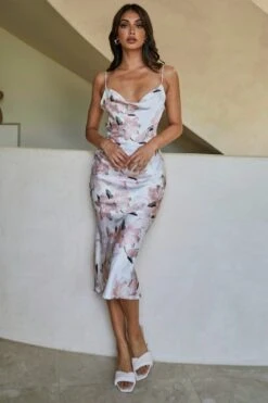 Show Me Love Cowl Neck Midi Dress Lily Print Blush -Selfie Leslie Shop 26937bm30 blush 7