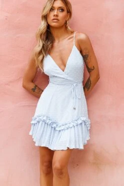 Erica Cami Strap Accordion Pleat Dress Hail Spot Baby Blue -Selfie Leslie Shop 27091D02 BABY BLUE 6