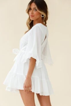 Joni Batwing Sleeve Waist Tie Dress White -Selfie Leslie Shop 27185B02 WHITE 3