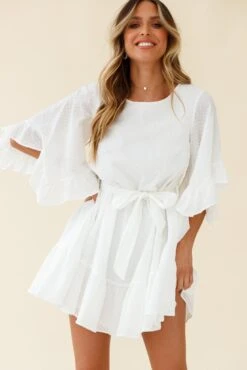 Joni Batwing Sleeve Waist Tie Dress White -Selfie Leslie Shop 27185B02 WHITE 5