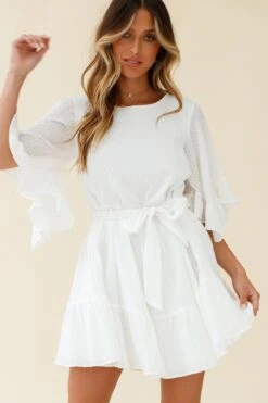 Joni Batwing Sleeve Waist Tie Dress White -Selfie Leslie Shop 27185B02 WHITE 6