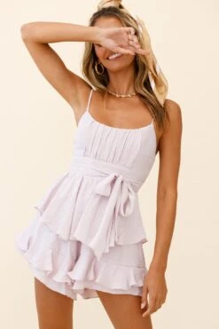 Wendy Ruched Bust Layered Ruffle Romper Mauve 13 Wendy Ruched Bust Layered Ruffle Romper Mauve -Selfie Leslie Shop 27206B MAUVE 5