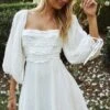 Illia Three-Quarter Balloon Sleeve Frill Bodice Dress White -Selfie Leslie Shop 27240B WHITE 4