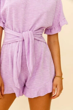 Feelin' Blessed Waist-Tie Frill Trim Romper Lilac 13 Feelin' Blessed Waist-Tie Frill Trim Romper Lilac -Selfie Leslie Shop 27266D LILAC 4
