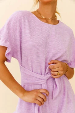 Feelin' Blessed Waist-Tie Frill Trim Romper Lilac 17 Feelin' Blessed Waist-Tie Frill Trim Romper Lilac -Selfie Leslie Shop 27266D LILAC 8