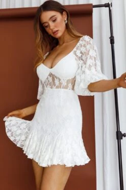Make Memories Godet Hem Lace Dress White -Selfie Leslie Shop 27309BS12 20WHITE 9