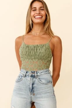 Dirty Dancing Ruched Bust Low-Back Lace Bodysuit Avocado -Selfie Leslie Shop 27342B01 AVOCADO 6