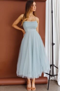 Floating By Pleated Neckline Mesh Midi Dress Sage 14 Floating By Pleated Neckline Mesh Midi Dress Sage -Selfie Leslie Shop 27460D05 20SAGE 6