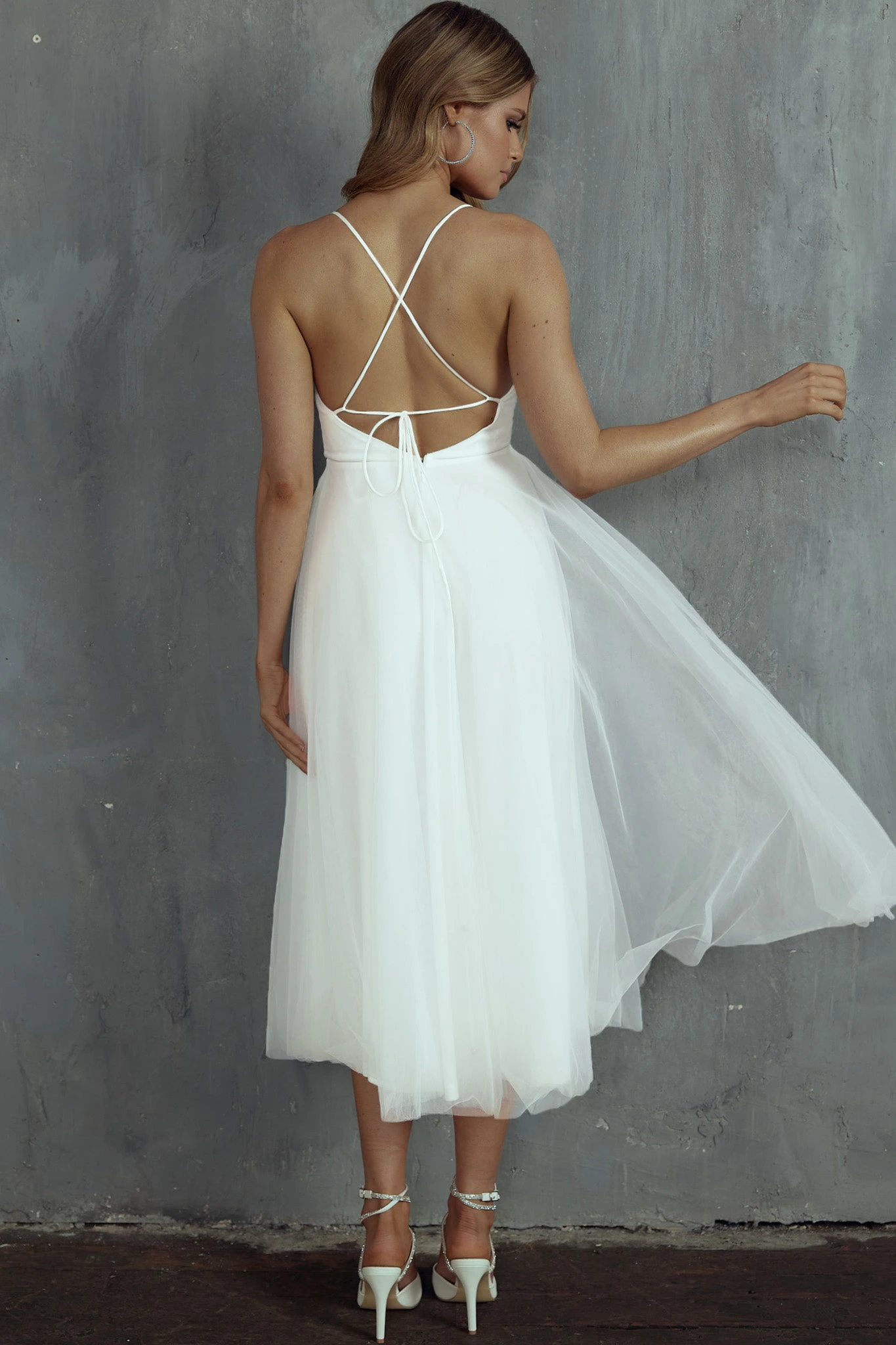 Floating By Pleated Neckline Mesh Midi Dress White 4 Floating By Pleated Neckline Mesh Midi Dress White - Image 2