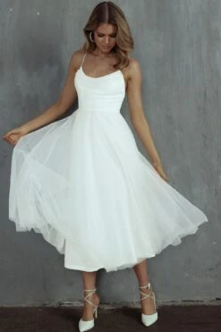 Floating By Pleated Neckline Mesh Midi Dress White 16 Floating By Pleated Neckline Mesh Midi Dress White -Selfie Leslie Shop 27460D05 20WHITE 8