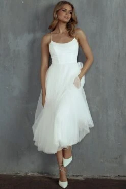 Floating By Pleated Neckline Mesh Midi Dress White 17 Floating By Pleated Neckline Mesh Midi Dress White -Selfie Leslie Shop 27460D05 20WHITE 9