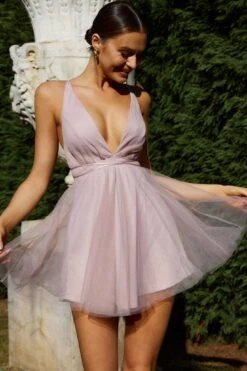 Floating By Plunging Neckline Mini Dress Blush 11 Floating By Plunging Neckline Mini Dress Blush -Selfie Leslie Shop 27460DS02BLUSH 5