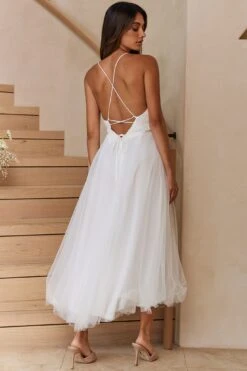 Floating By Plunging Neckline Mesh Overlay Midi Dress White -Selfie Leslie Shop 27460D 20WHITE 3