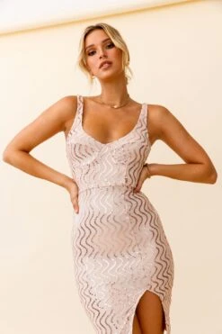 Juliana Scooped Back Sequin Embellished Dress Rose Gold -Selfie Leslie Shop 27470B ROSE GOLD 6