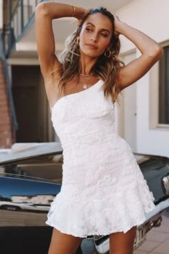 Lilah One Shoulder Embellished Dress White -Selfie Leslie Shop 27471D WHITE 6