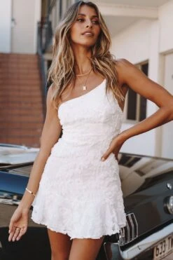 Lilah One Shoulder Embellished Dress White -Selfie Leslie Shop 27471D WHITE 7