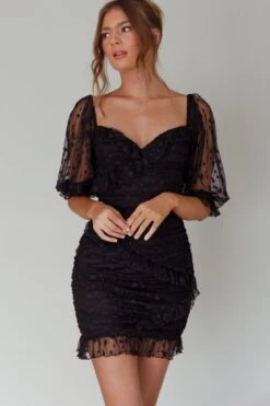 La Vida Sweetheart Neckline Puff Sleeve Dress Black -Selfie Leslie Shop 27479BR02BLACK 5