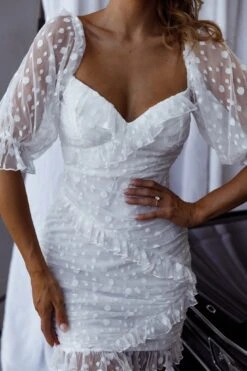 La Vida Sweetheart Neckline Puff Sleeve Dress White -Selfie Leslie Shop 27479BR02 20WHITE 4