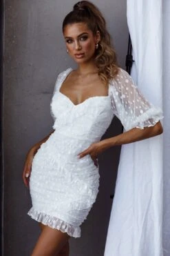 La Vida Sweetheart Neckline Puff Sleeve Dress White -Selfie Leslie Shop 27479BR02 20WHITE 7