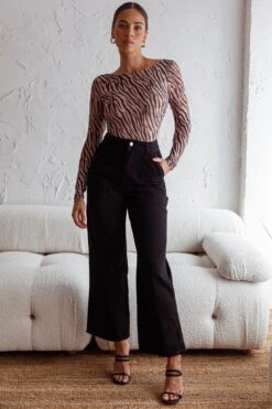 Juni Long Sleeve Low Back Mesh Bodysuit Tiger Print -Selfie Leslie Shop 27550B TIGER 2