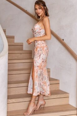 Well Versed Pleated Bust Front Split Dress Marble Print Orange 13 Well Versed Pleated Bust Front Split Dress Marble Print Orange -Selfie Leslie Shop 27595D12 ORANGE 5