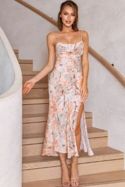 Well Versed Pleated Bust Front Split Dress Marble Print Orange 14 Well Versed Pleated Bust Front Split Dress Marble Print Orange -Selfie Leslie Shop 27595D12 ORANGE 6