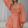 Well Versed Long Sleeve Flounce Romper Rose -Selfie Leslie Shop 27595DC47ROSE 6