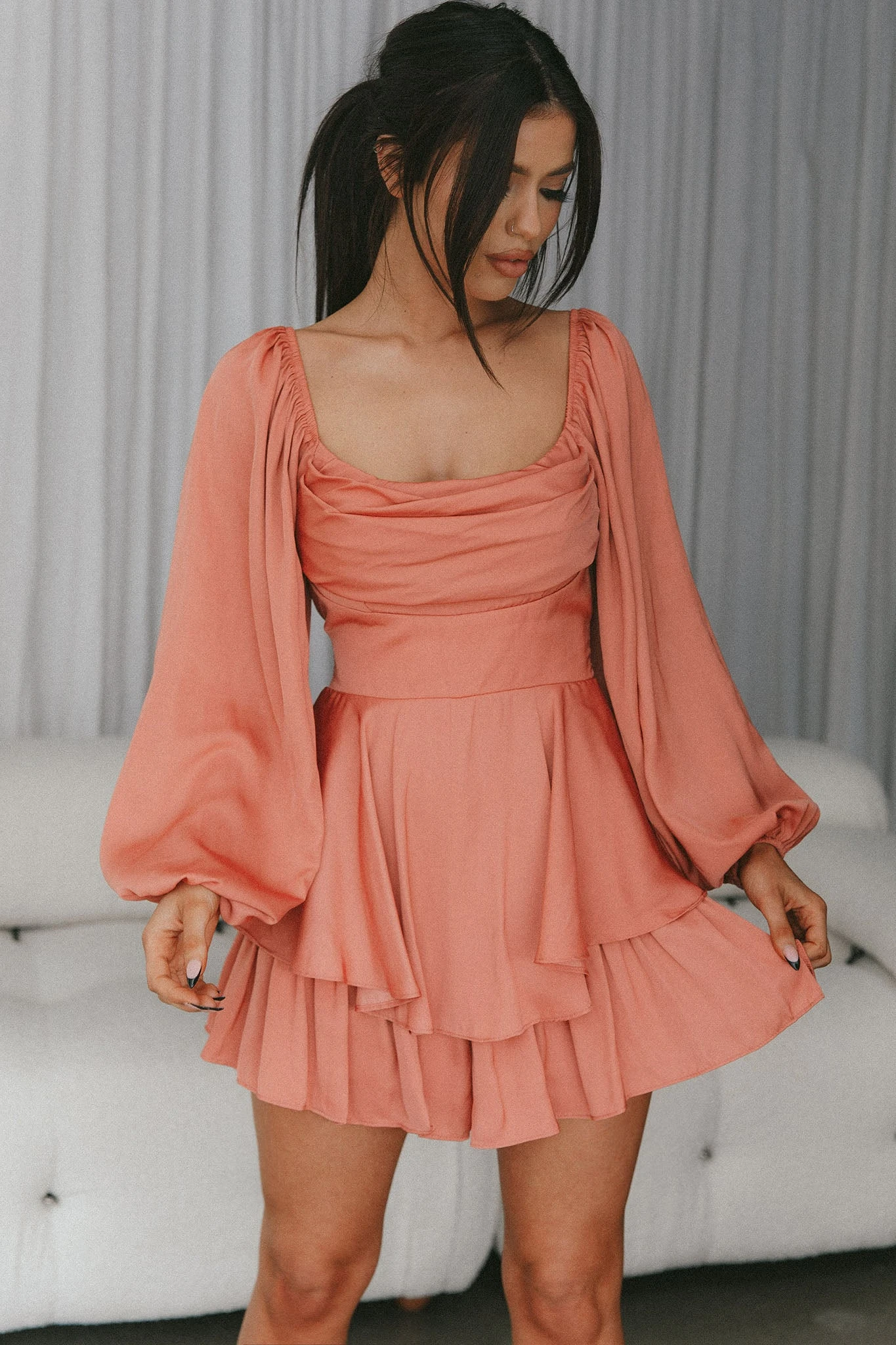 Well Versed Long Sleeve Flounce Romper Rose 8 Well Versed Long Sleeve Flounce Romper Rose - Image 6