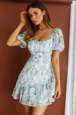 Joie Puff Sleeve Frill Dress Floral Green 13 Joie Puff Sleeve Frill Dress Floral Green -Selfie Leslie Shop 27614DC09 20GREEN 4