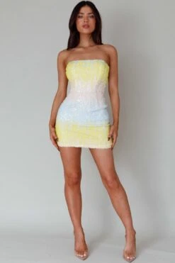 Atlanta Strapless Sequin Mini Dress Gradient Lemon 11 Atlanta Strapless Sequin Mini Dress Gradient Lemon -Selfie Leslie Shop 27616DS09 20LEMON 2