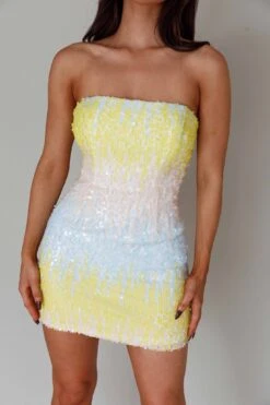 Atlanta Strapless Sequin Mini Dress Gradient Lemon 12 Atlanta Strapless Sequin Mini Dress Gradient Lemon -Selfie Leslie Shop 27616DS09 20LEMON 4