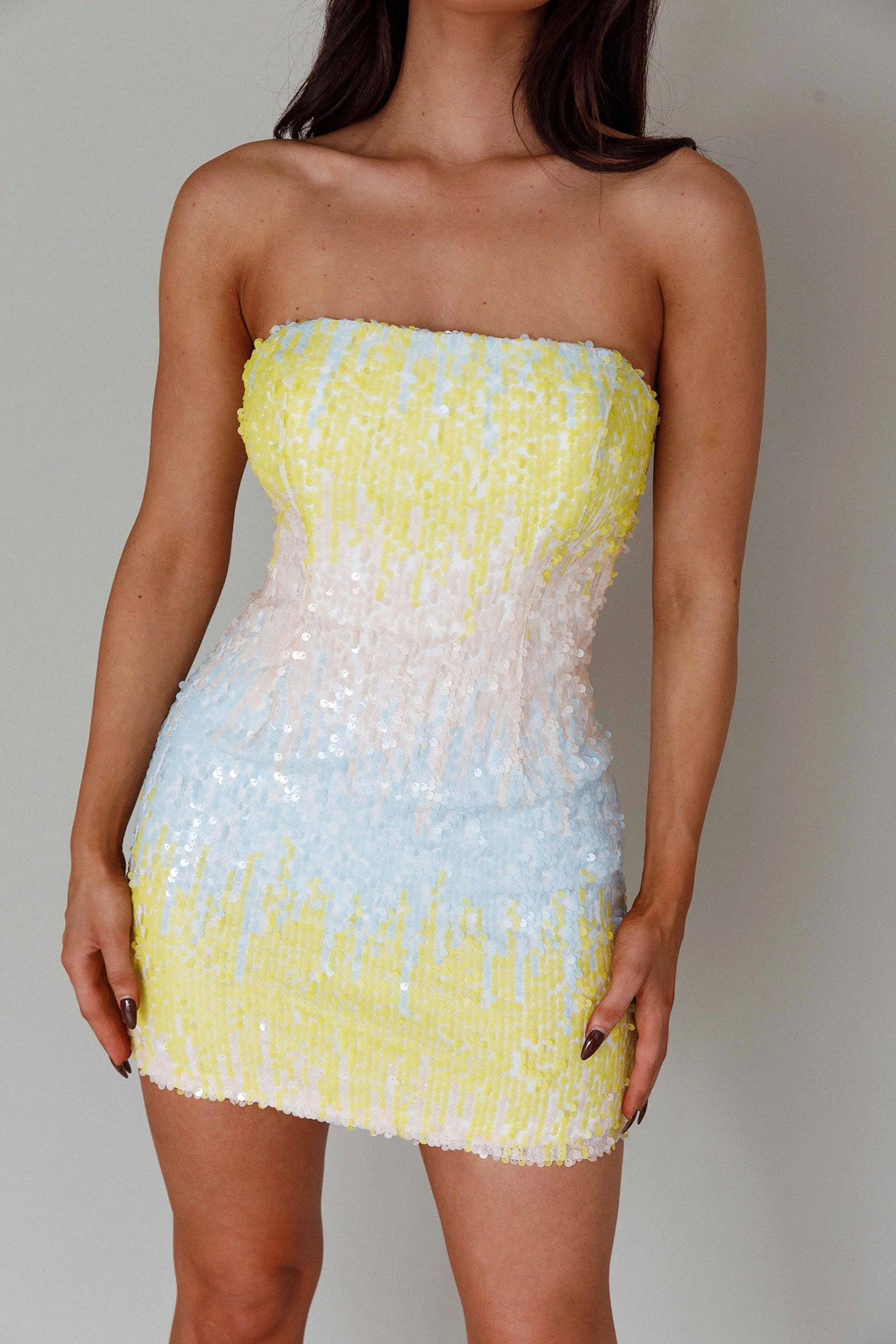Atlanta Strapless Sequin Mini Dress Gradient Lemon 6 Atlanta Strapless Sequin Mini Dress Gradient Lemon - Image 4