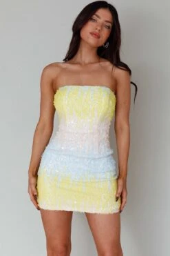 Atlanta Strapless Sequin Mini Dress Gradient Lemon 13 Atlanta Strapless Sequin Mini Dress Gradient Lemon -Selfie Leslie Shop 27616DS09 20LEMON 5