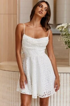 Marbella Floral Embroidered Overlay Scoop Neck Mini Dress White -Selfie Leslie Shop 27660BR03 20WHITE 4