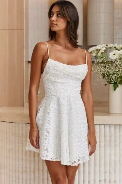 Marbella Floral Embroidered Overlay Scoop Neck Mini Dress White -Selfie Leslie Shop 27660BR03 20WHITE 6