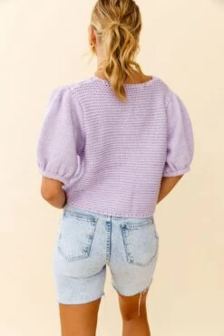 Marla Puff Sleeve Chunky Knit Top Lilac -Selfie Leslie Shop 27670B LILAC 3