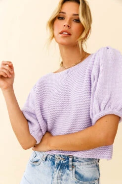Marla Puff Sleeve Chunky Knit Top Lilac -Selfie Leslie Shop 27670B LILAC 4