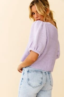 Marla Puff Sleeve Chunky Knit Top Lilac -Selfie Leslie Shop 27670B LILAC 5