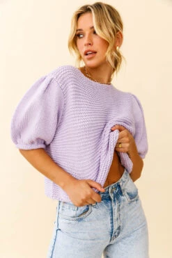 Marla Puff Sleeve Chunky Knit Top Lilac -Selfie Leslie Shop 27670B LILAC 8