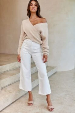 All My Love Long Sleeve Crossover Knit Sweater Stone -Selfie Leslie Shop 27675D T STONE 2