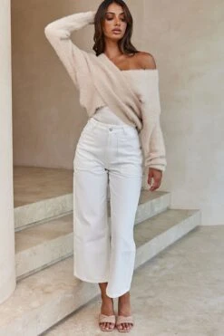 All My Love Long Sleeve Crossover Knit Sweater Stone -Selfie Leslie Shop 27675D T STONE 5